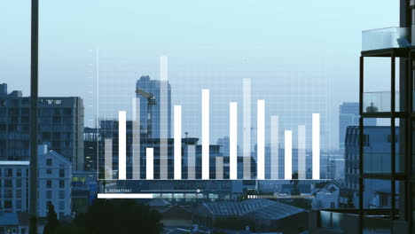 Animación-Del-Procesamiento-De-Datos-Financieros-Sobre-El-Paisaje-Urbano