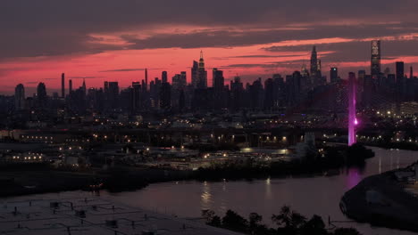 aerial view of the manhattan skyline at dusk. shot in new york city.