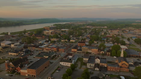 beautiful aerial landscape of town of lawrenceburg, indiana early in the morning on a pretty day in summer