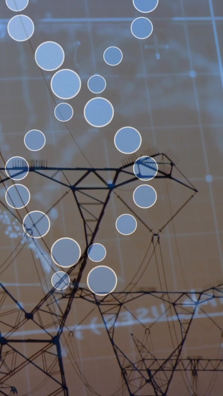 Vertical video: Camera panning down, node column sliding, revealing towers and aligning with grid