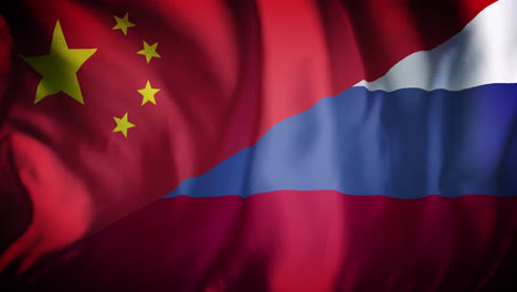 animation of waving combined flag of china and russia