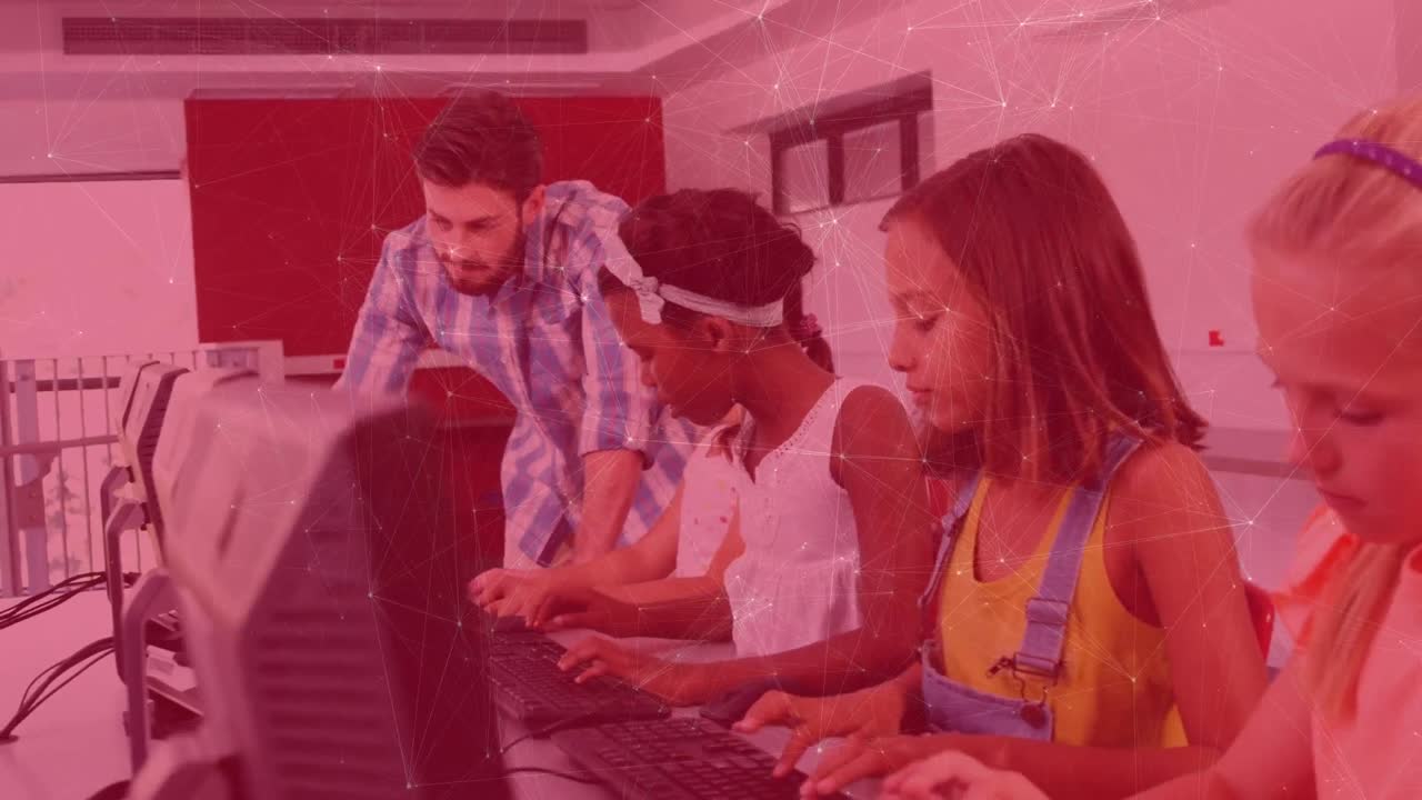 Animation of network of connections over diverse schoolchildren using computers
