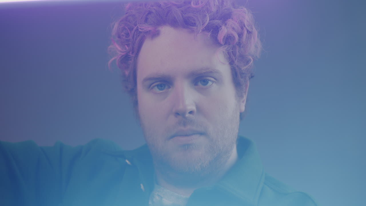 Man with Pink Hair in Neon Light