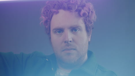 Man with Pink Hair in Neon Light