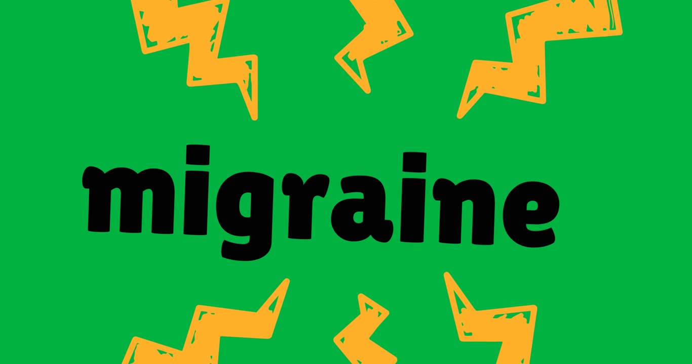 Animation of migraine text with yellow flashes on transparent background
