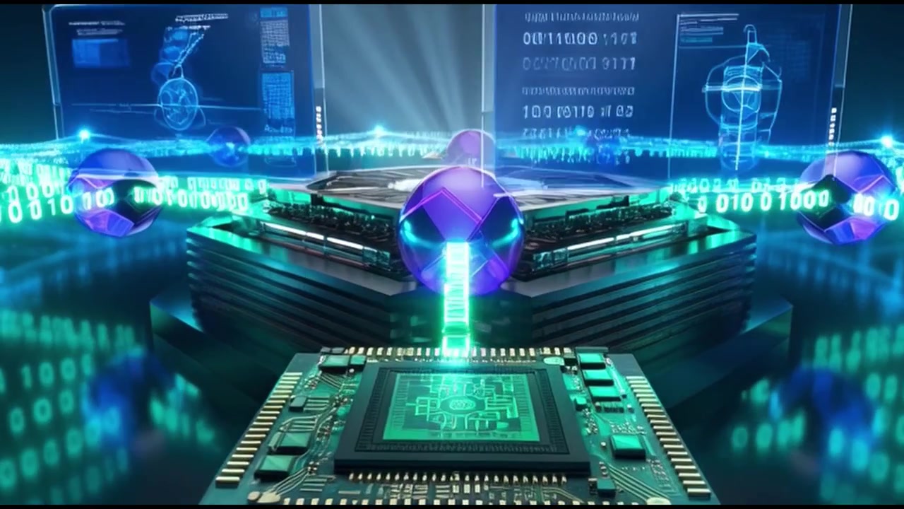 Digital Processor Chip Processing Data with Futuristic Holographic Interface