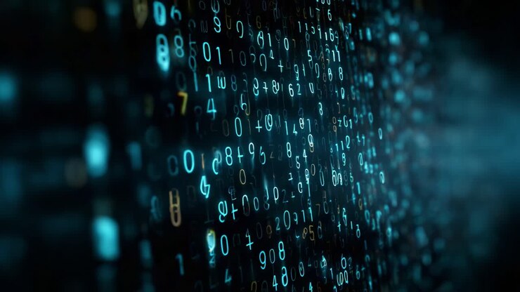 A Digital Matrix of Numbers and Symbols Displayed in a Futuristic Environment, Showcasing the Complexity and Intricacies of Data Transmission and Technology