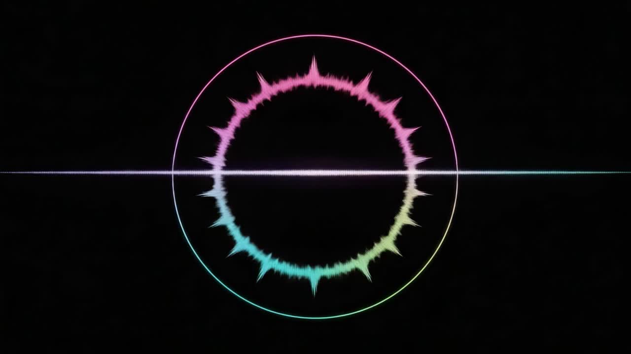 Dynamic Audio Visualization: A Stunning Display of Sound Waves Encapsulated in Circular Patterns with Vivid Colors and Intricate Details Representing Musical Frequencies