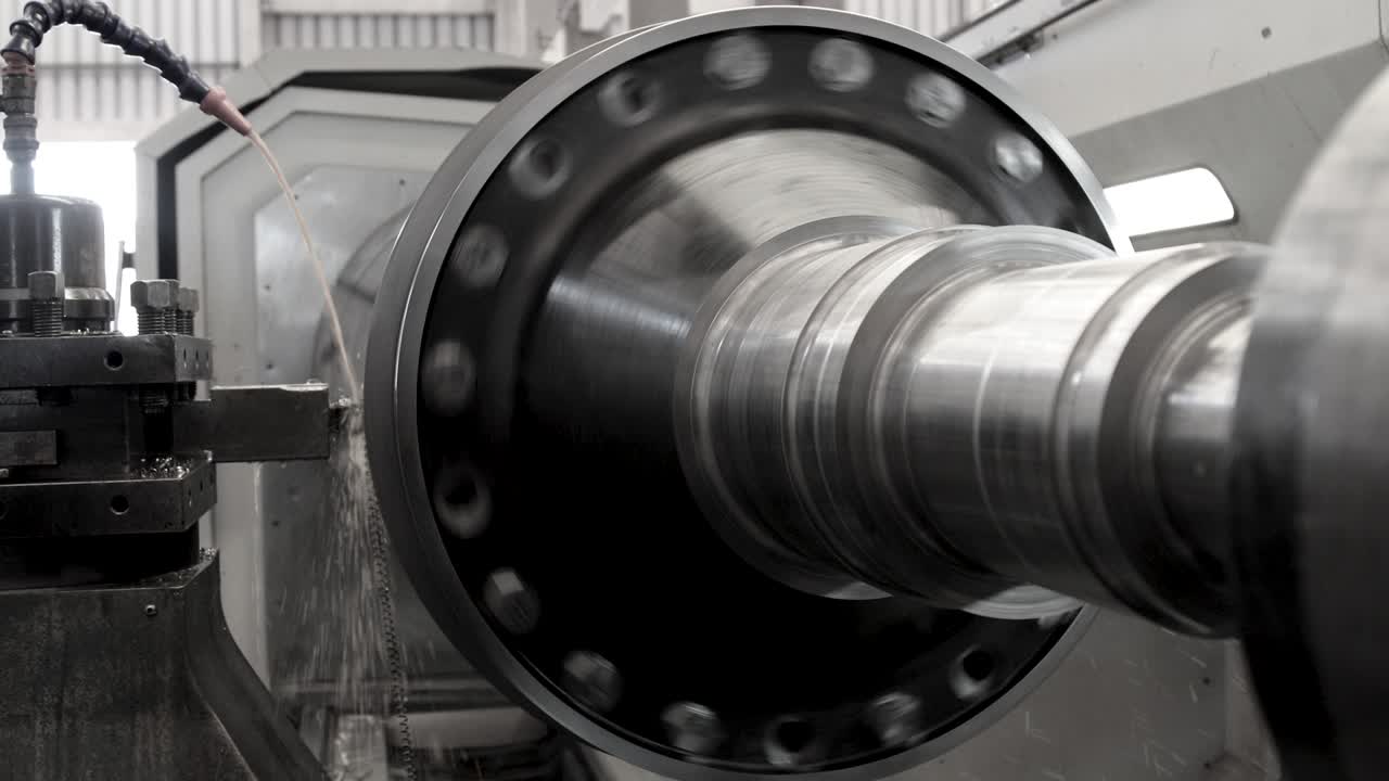 Industry lathe machine work in steam turbine