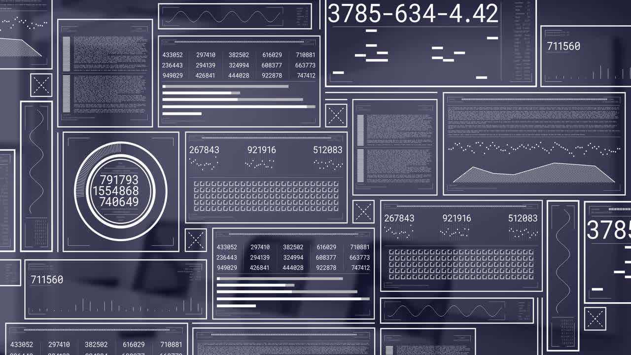 Animation of financial data processing over desk in office
