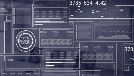 animation of financial data processing over desk in office