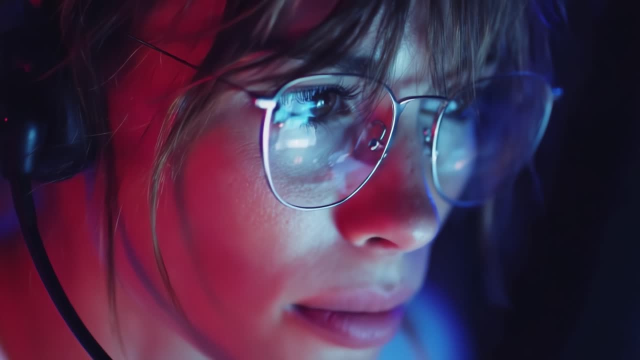 Un'intensa concentrazione: catturare un momento di concentrazione in una silhouette di colori ed emozioni vibranti mentre una persona si immerge nella sua esperienza digitale trasformativa.