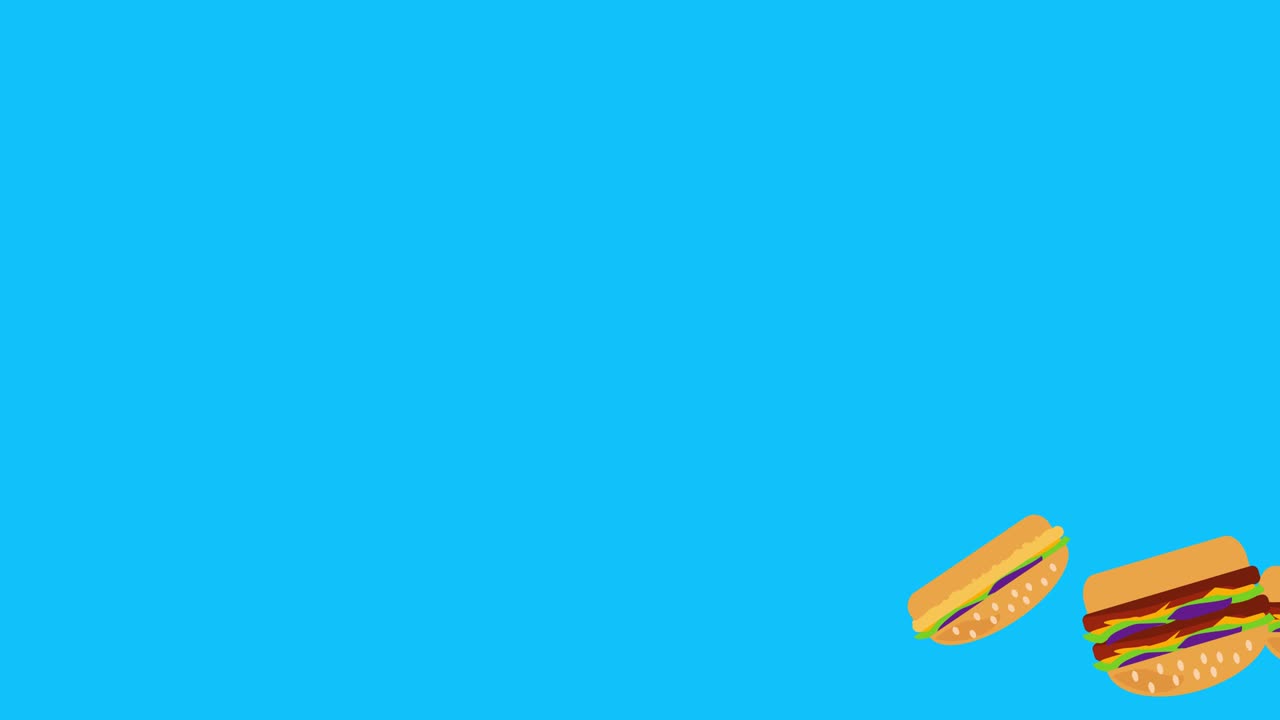 animación del grupo de hamburguesas, diseño plano, pantalla azul clave de croma