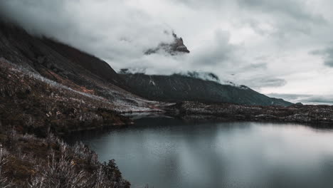 Time-lapse-of-clouds-rolling-through-the-mountain-wilderness-landscape-of-Patagonia,-Chile