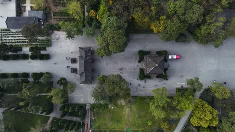 Crowds-of-People-Outdoors-in-Chengdu,-China---Aerial-Top-Down-Bird's-Eye-View