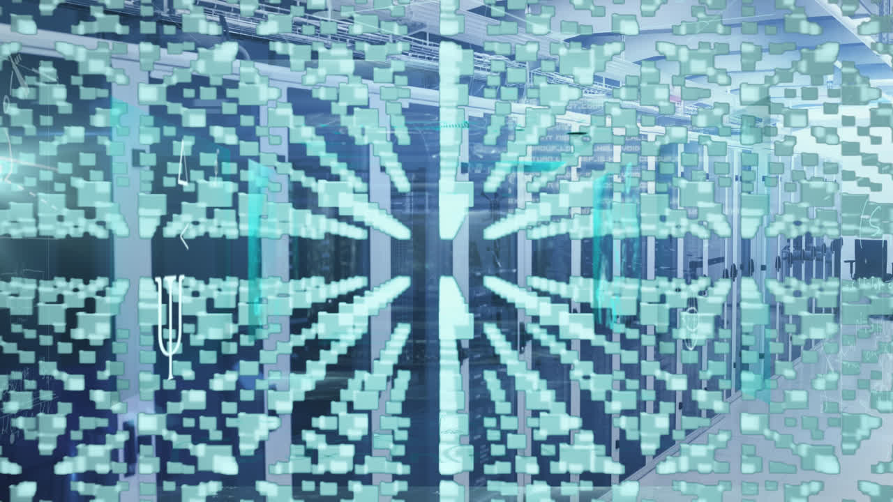 Animation of data processing over server room