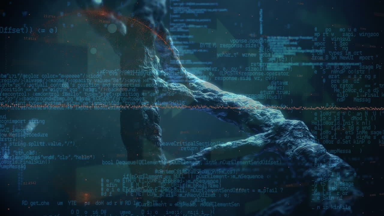 animación del procesamiento de datos sobre cadenas de adn en espacio azul