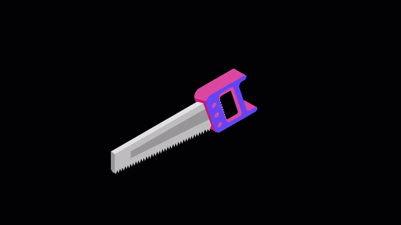 Animated Isometric Hand Saw Icon on Black Background