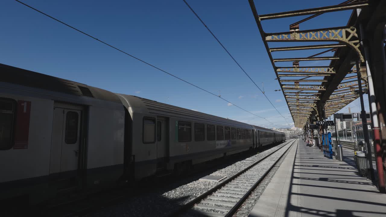Still train and arriving train at Marseille-St-Charles train station in Marseille, France
