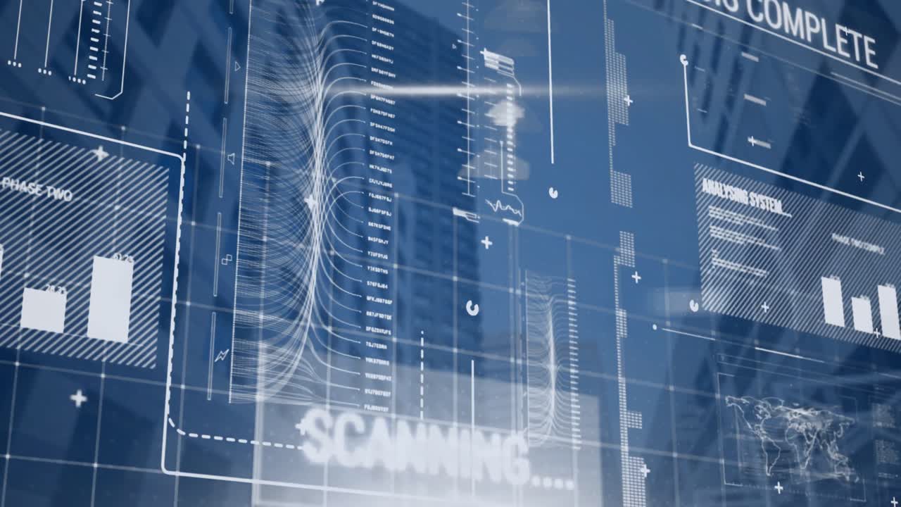 현대적인 사무실 건물에서 금융 데이터 처리의 애니메이션