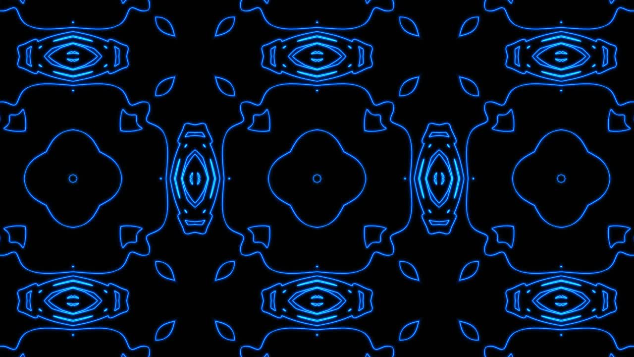 추상적인 파란색 기하학적 원활한 패턴 배경, 추상적인 줄무, 칼레도스코프 루프, 빠른 사이키델릭, 다채로운 칼레도코프 배경, 디스코 추상적인 모션 배경