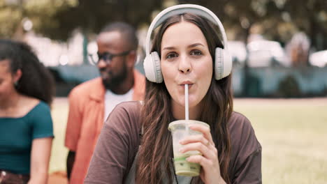 friends enjoying a drink and music in the park