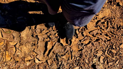 una persona de pie en tierra seca y agrietada, destacando el severo impacto de la sequía en la tierra