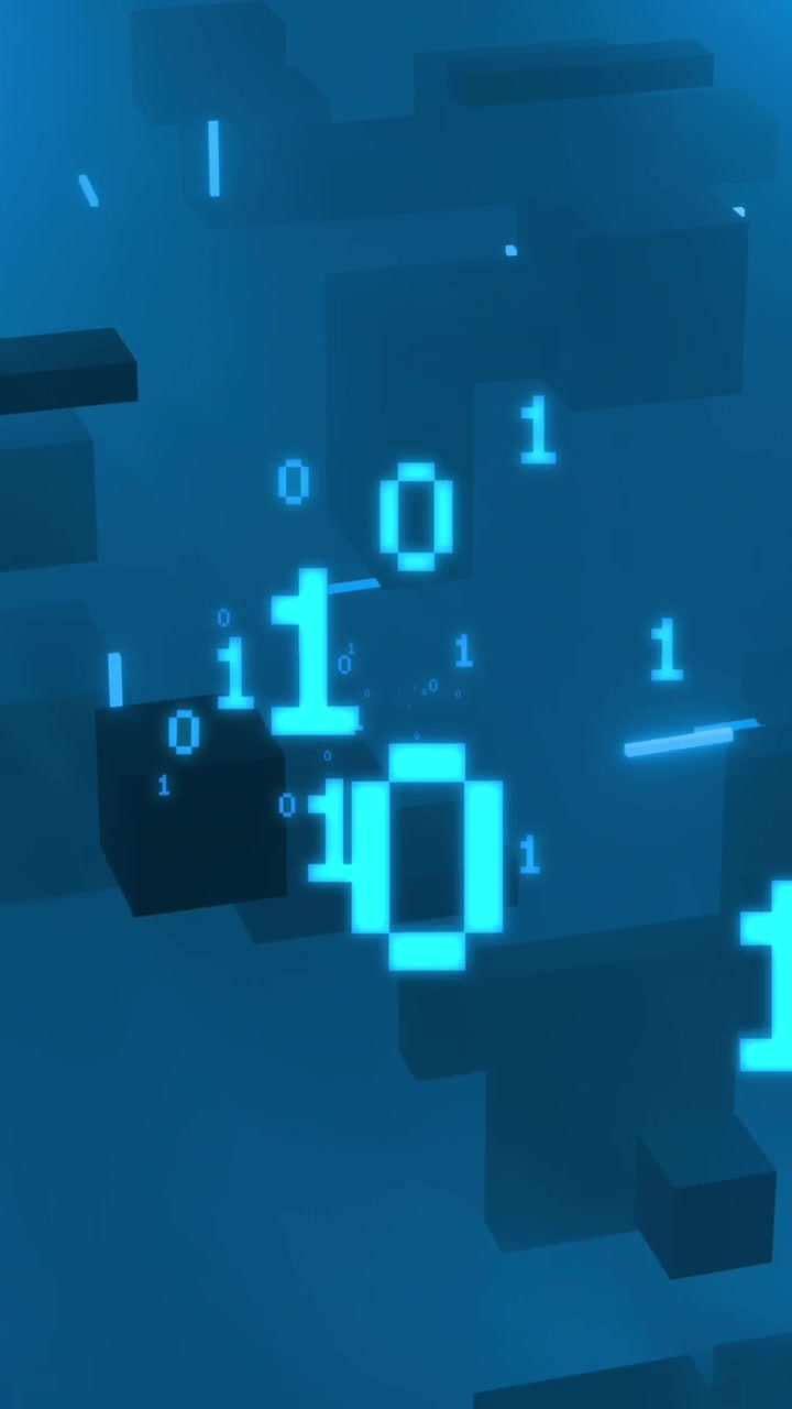 Animation of binary coding data processing over blue background