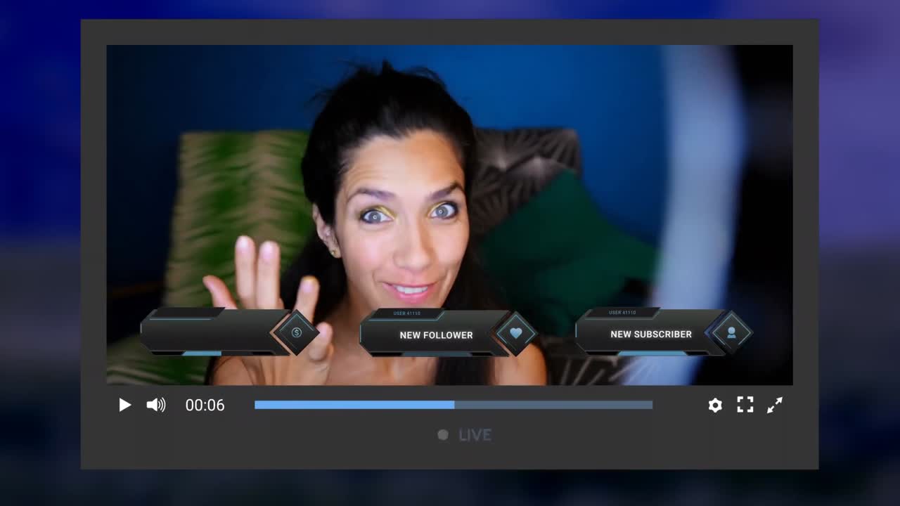 animación de la pantalla de las redes sociales sobre una mujer caucásica haciendo un video blog