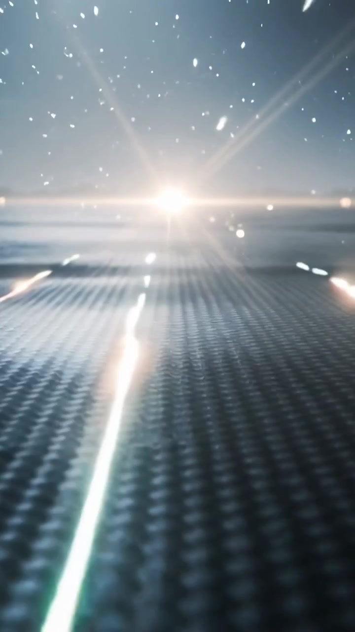 Vertical video: Glowing orange cyan trails starting lower right, moving to horizon light on grid