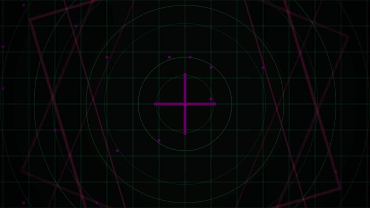 Display HUD Futuristico con Griglia di Scansione, Mirino e Fasci di Luce in Movimento