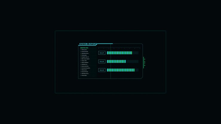 Futuristic Digital System Report Interface with Loading Progress Bars