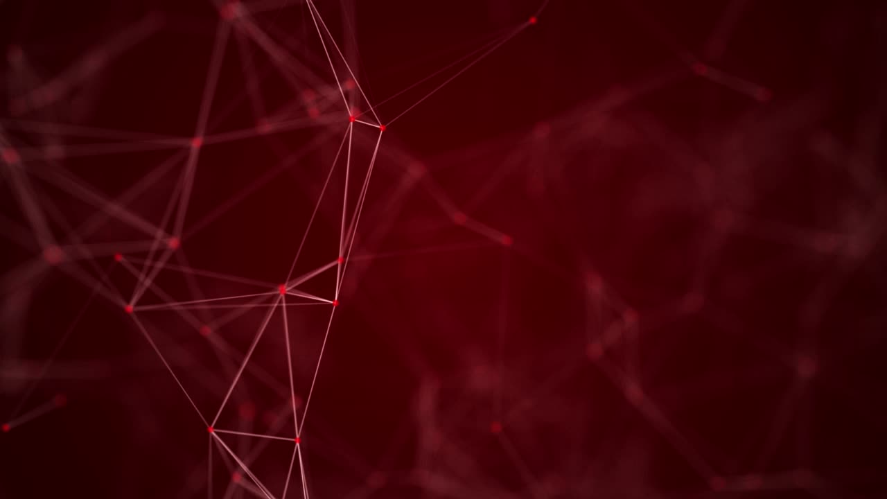plexo abstracto formas geométricas. conexión y concepto de web. fondo de red digital, de comunicación y tecnología con líneas y puntos móviles. luz estelar parpadeante. color rojo.