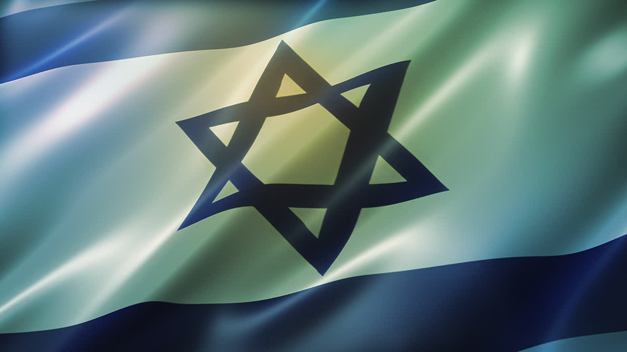 Israeli CG flag, perspective view, realistic with a cinematic look and feel, with a silky texture, elegant, seamless loop-able flapping in the wind