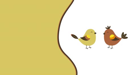 video 4k de dibujos animados dos pájaros en diseño plano.
