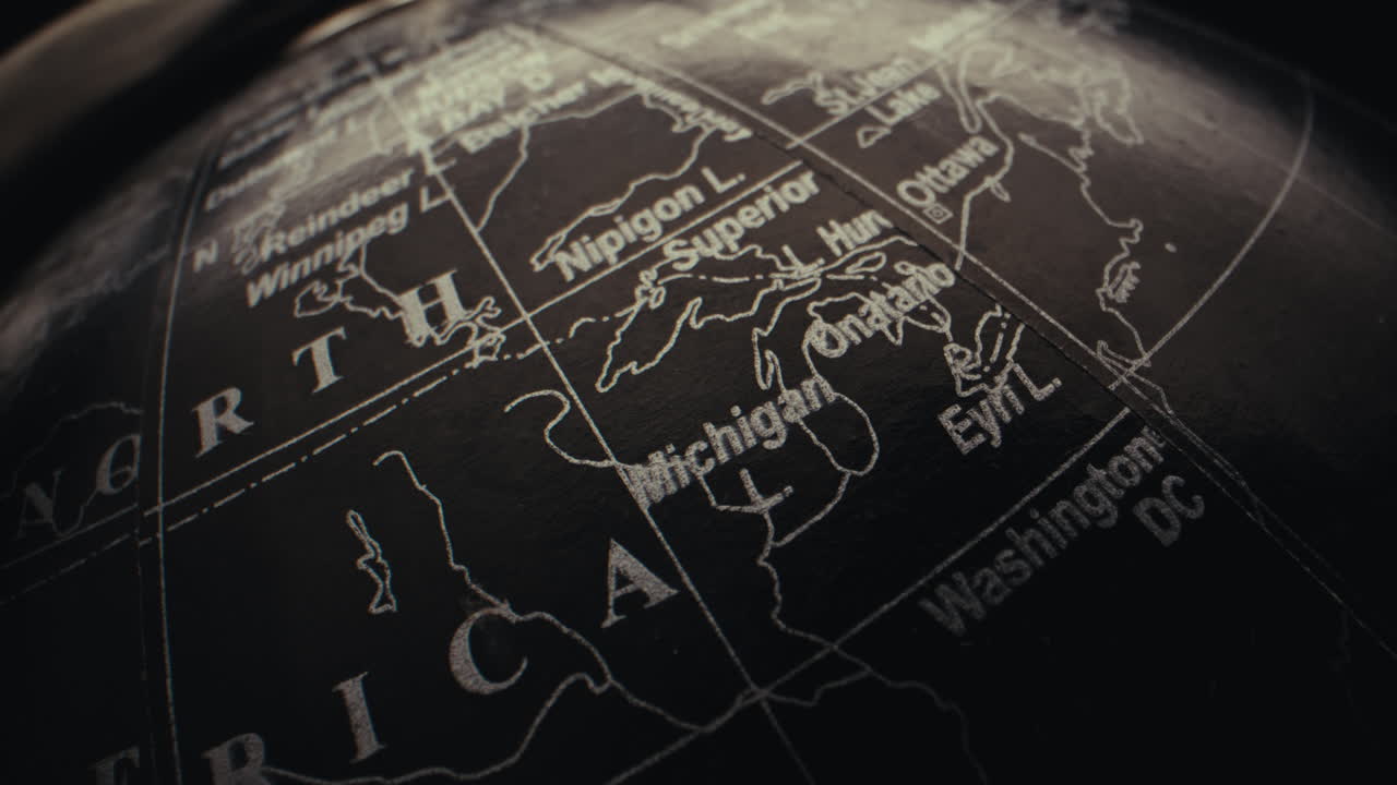 Close-up of a vintage globe focusing on North America