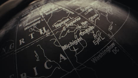 close-up of a vintage globe focusing on north america