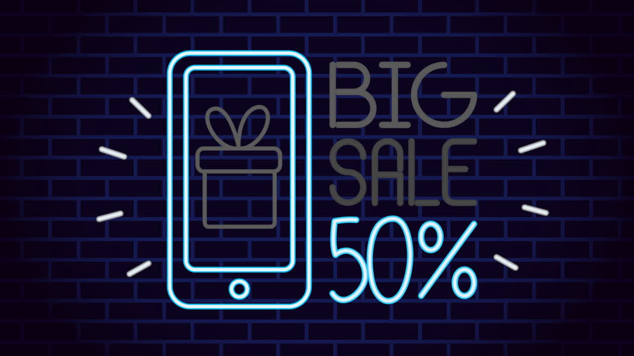 스마트 폰과 함께 상업용 네온 조명 라벨