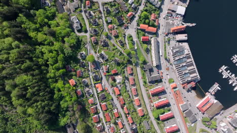 drone shot showing sandviken in bergen from above