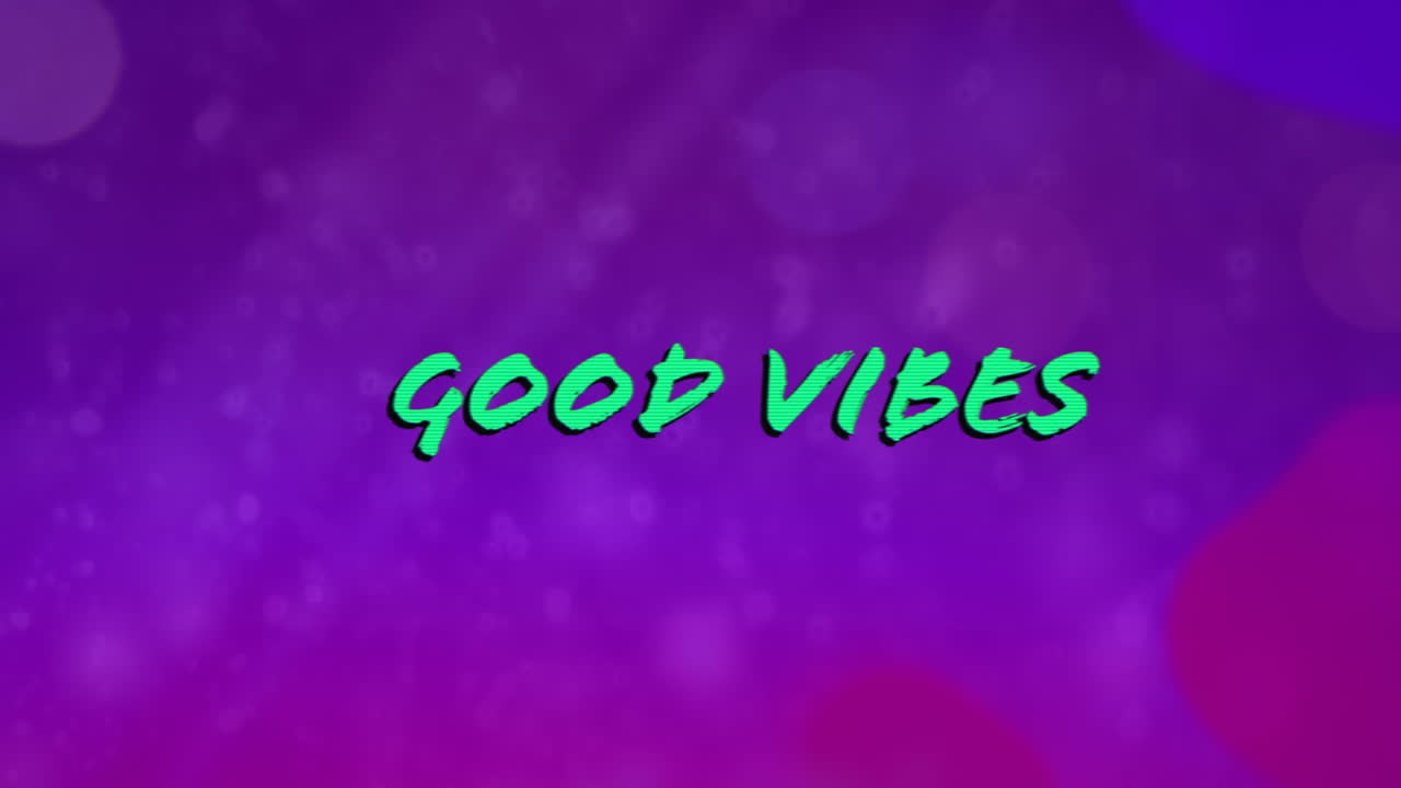 animación de texto de buenas vibraciones sobre fondo púrpura
