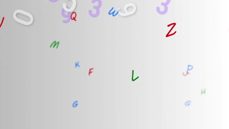 animation numérique de multiples nombres et alphabets changeants flottant sur un fond gris