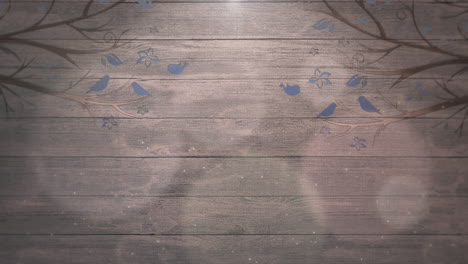 pájaros de movimiento de primer plano en árboles de madera con fondo de boda 1