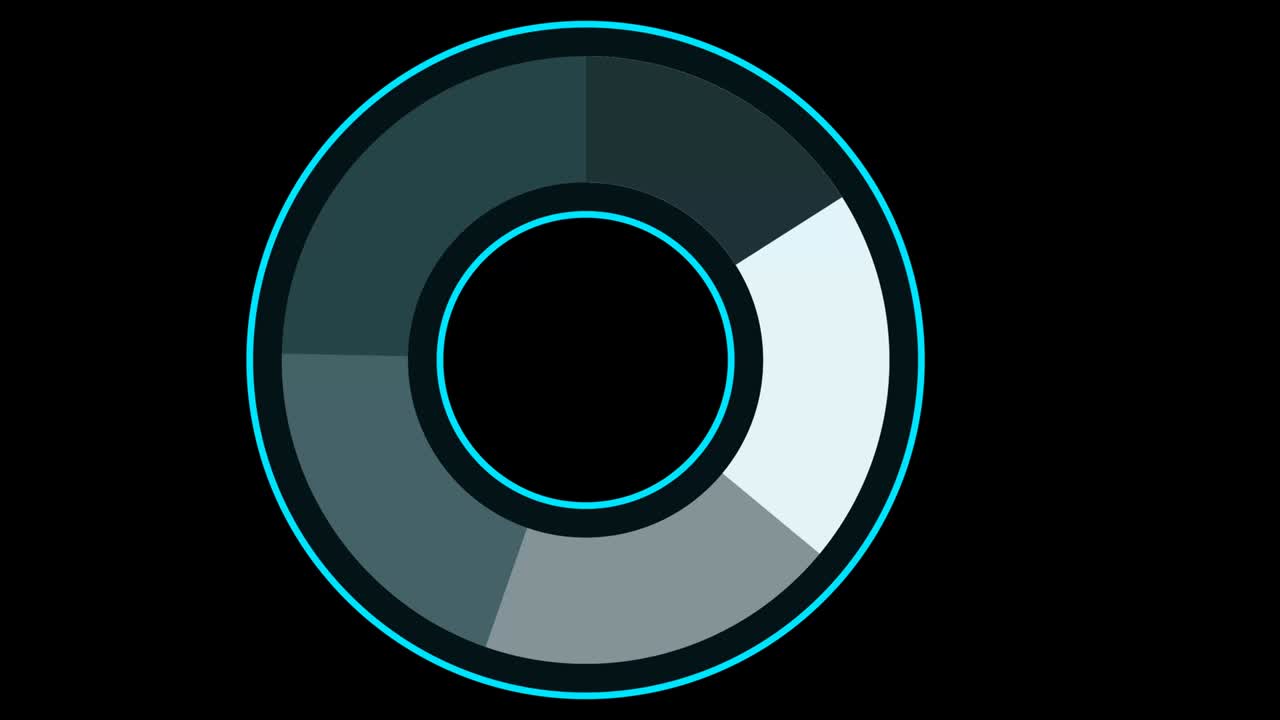 Info graphic five part circle blue black white color tone and blink