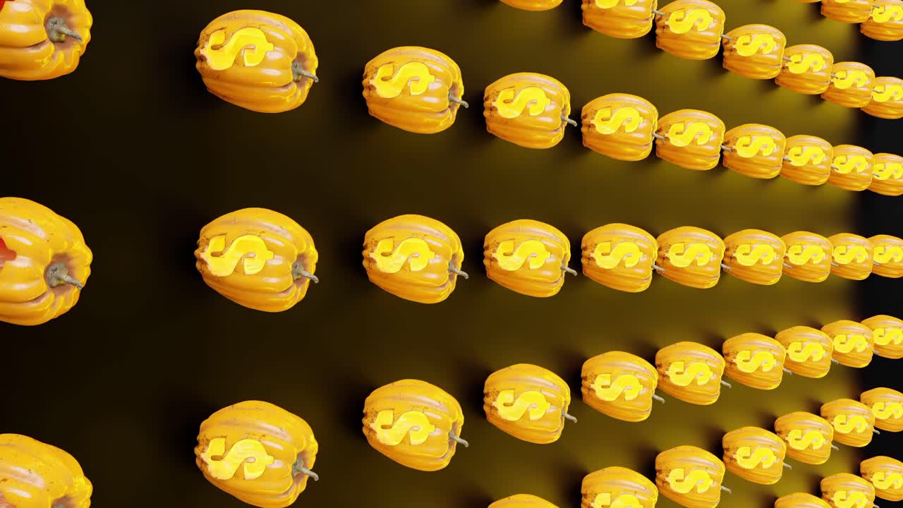 patrón de decoración de calabaza con signo de dinero en fondo negro