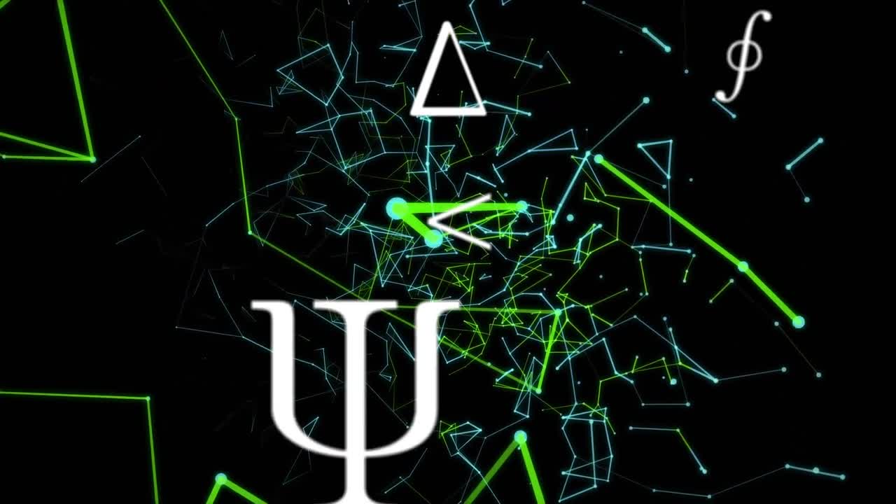 símbolos matemáticos y red de conexiones contra un fondo negro