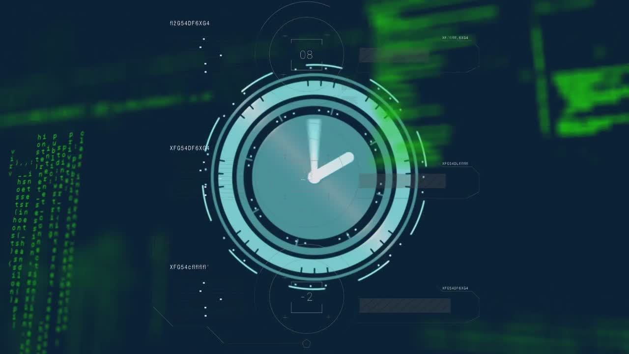 Animation of data processing and clock moving fast