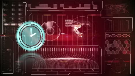 animación del reloj moviéndose sobre el procesamiento de datos en fondo negro