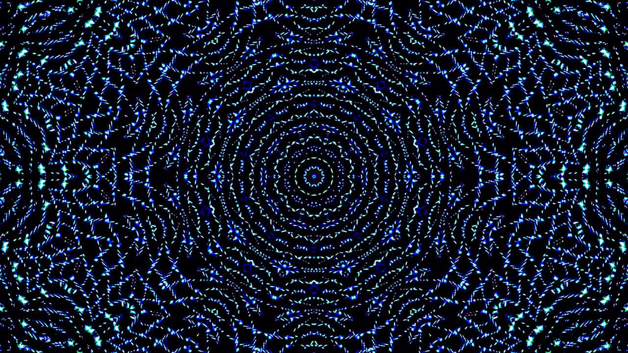 light wave abstract dots set blue color kaleidoscope black background