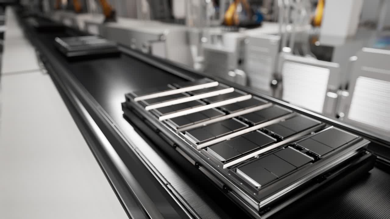 Electric Vehicle Battery Pack On Automated Assembly Line