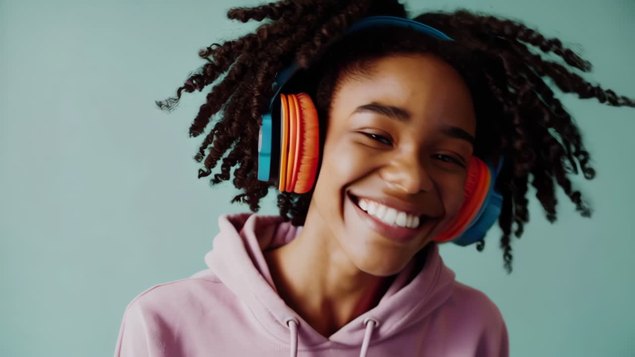 Una mujer joven disfrutando de la música.